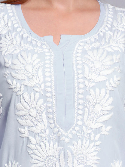 Hand Embroidered Chikankari Modal Straight Kurta-AL3683 Lavender