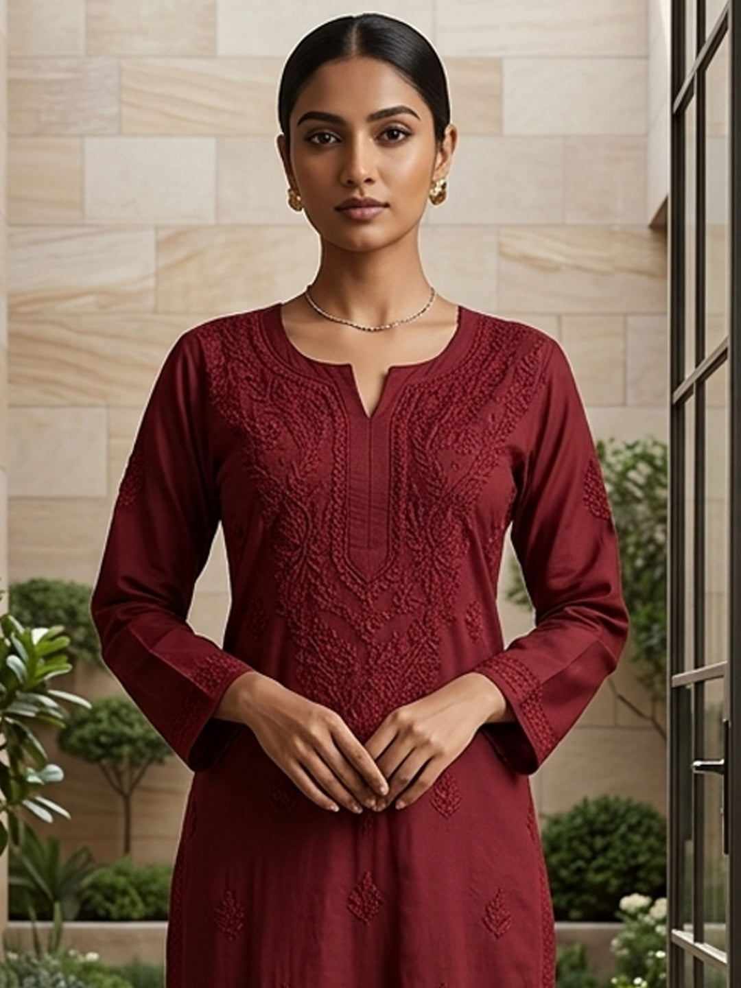 Women Hand Embroidered Chikankari Muslin Kurta Set-AL4115KS