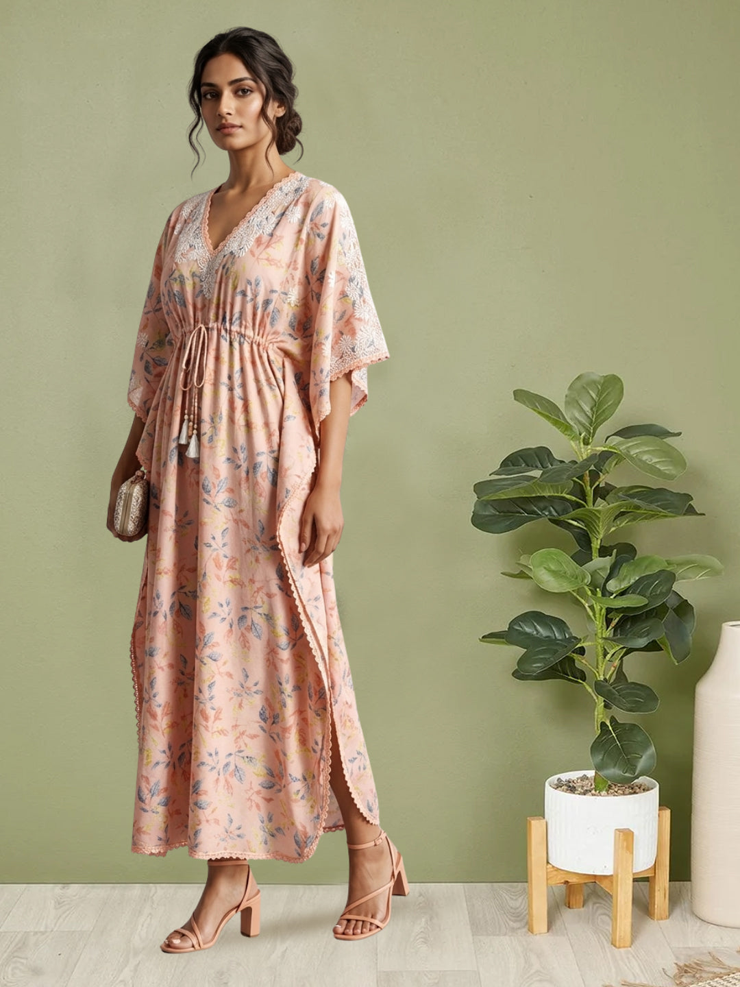 Women Embroidered Cotton Kaftan-AL3700B