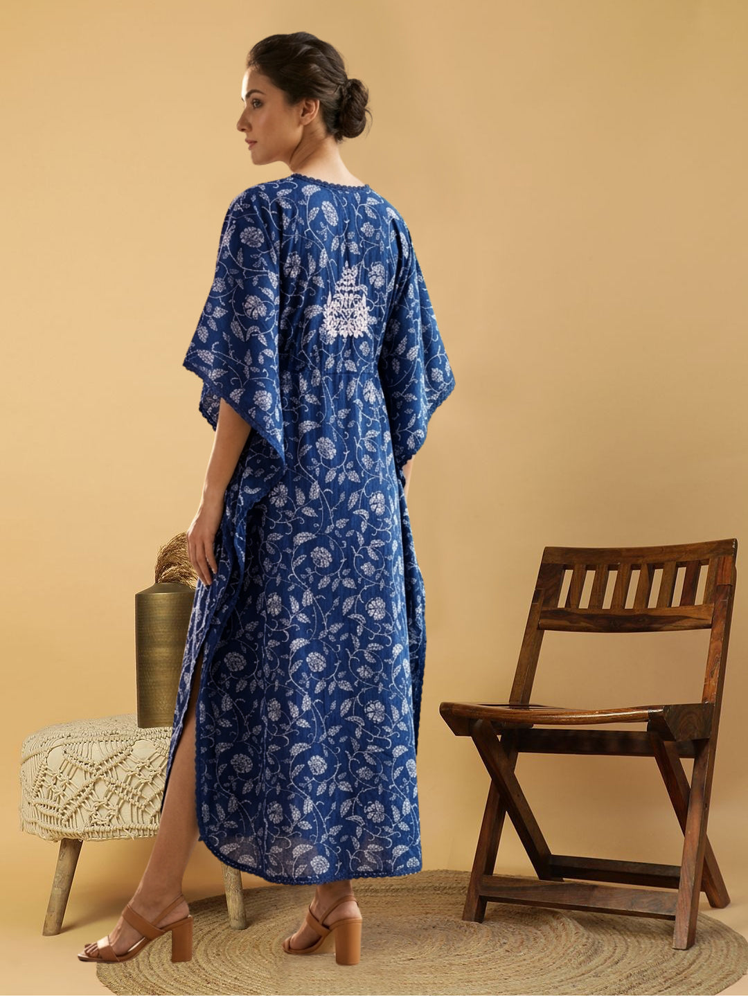 Women Embroidered Cotton Kaftan-AL3700C