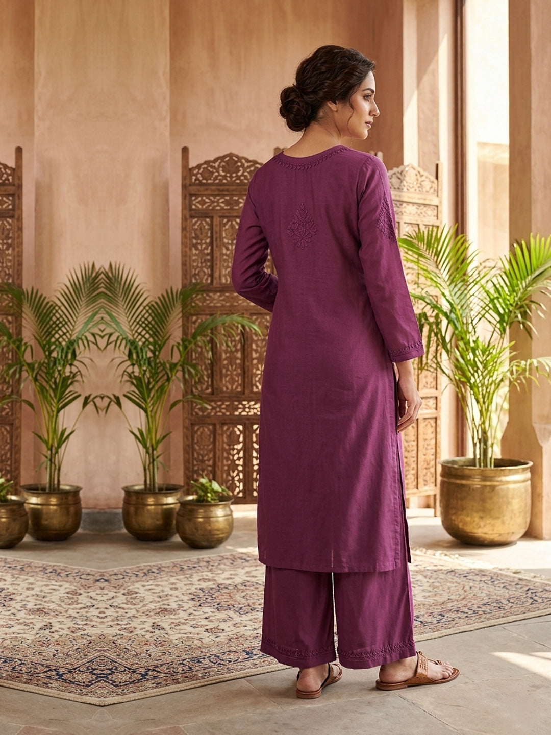 Women Hand Embroidered Chikankari Muslin Kurta Set-AL4115KS