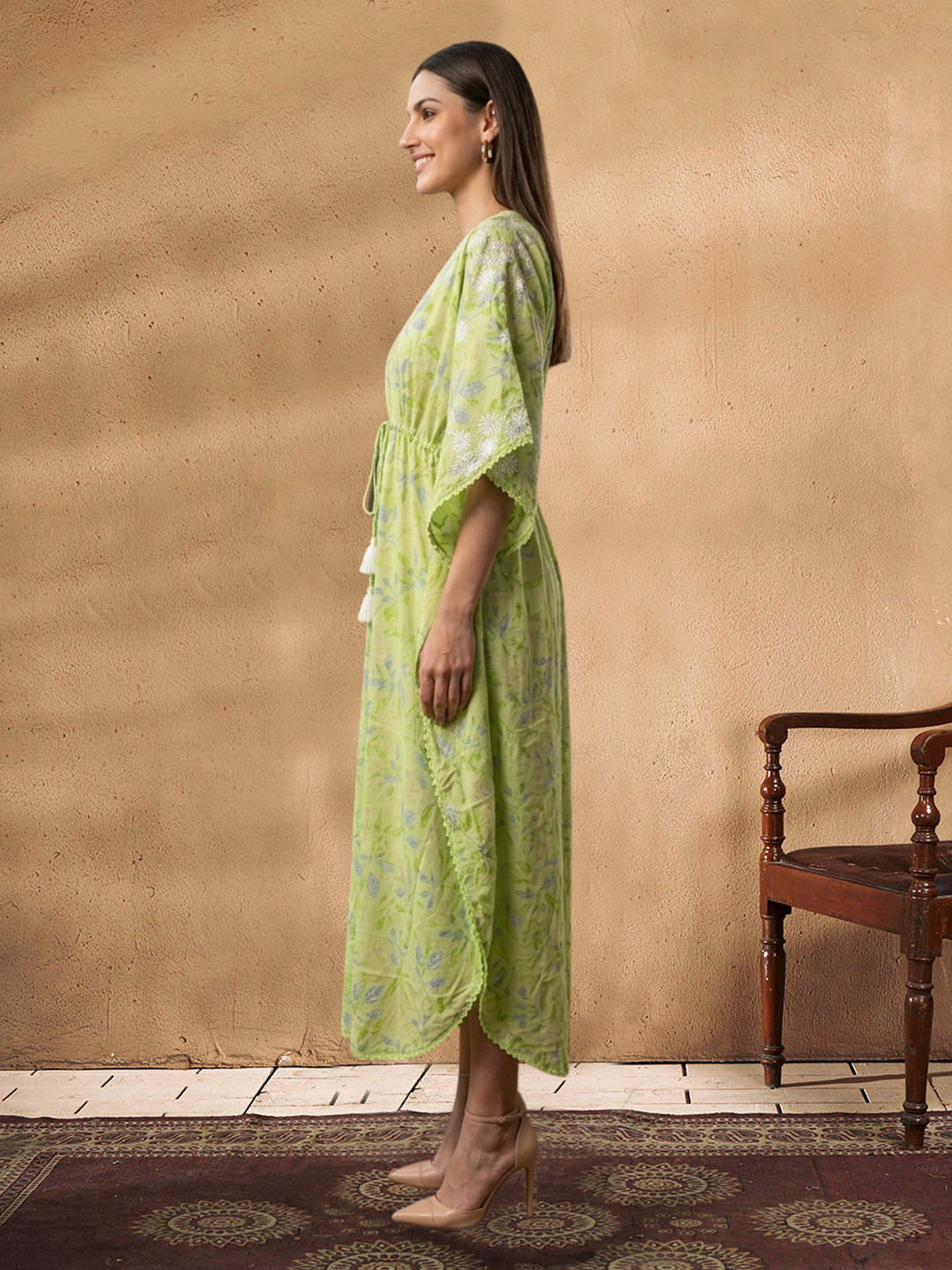 Women Embroidered Cotton Kaftan-AL3700B