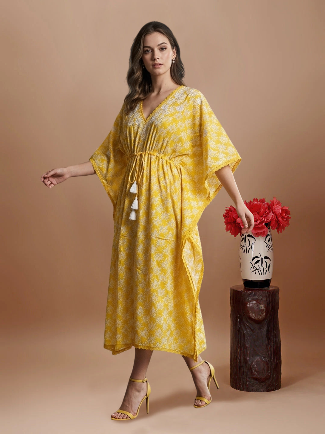 Women Embroidered Cotton Kaftan-AL3700A