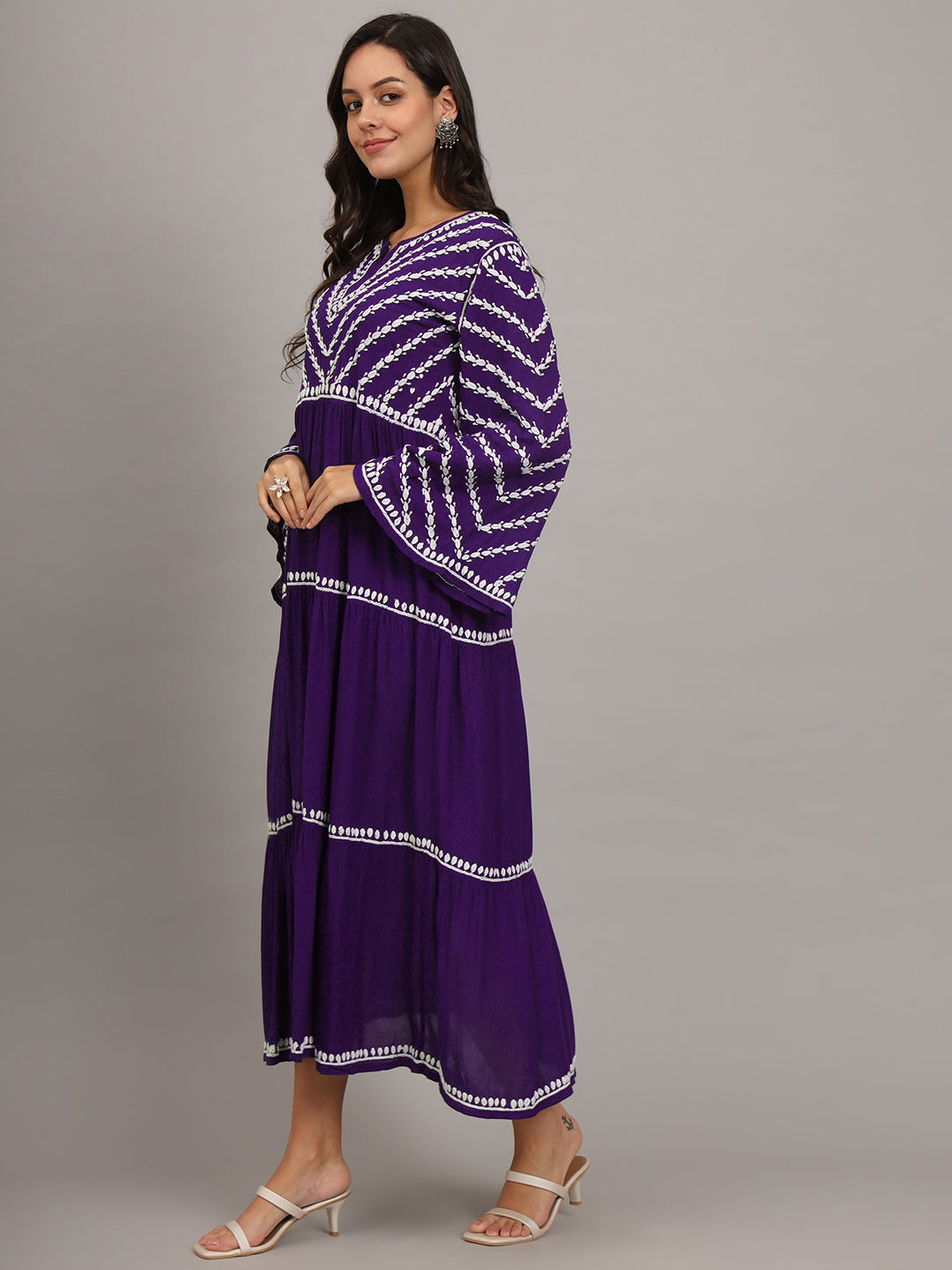 Hand Embroidered Chikankari Modal Jalabiya-AL4015 Mauve