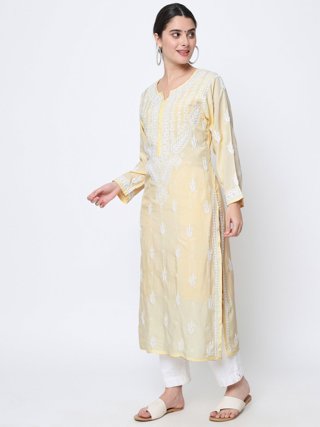 Women Hand Embroidered Chikankari Modal Kurta-AL3584 Skyblue