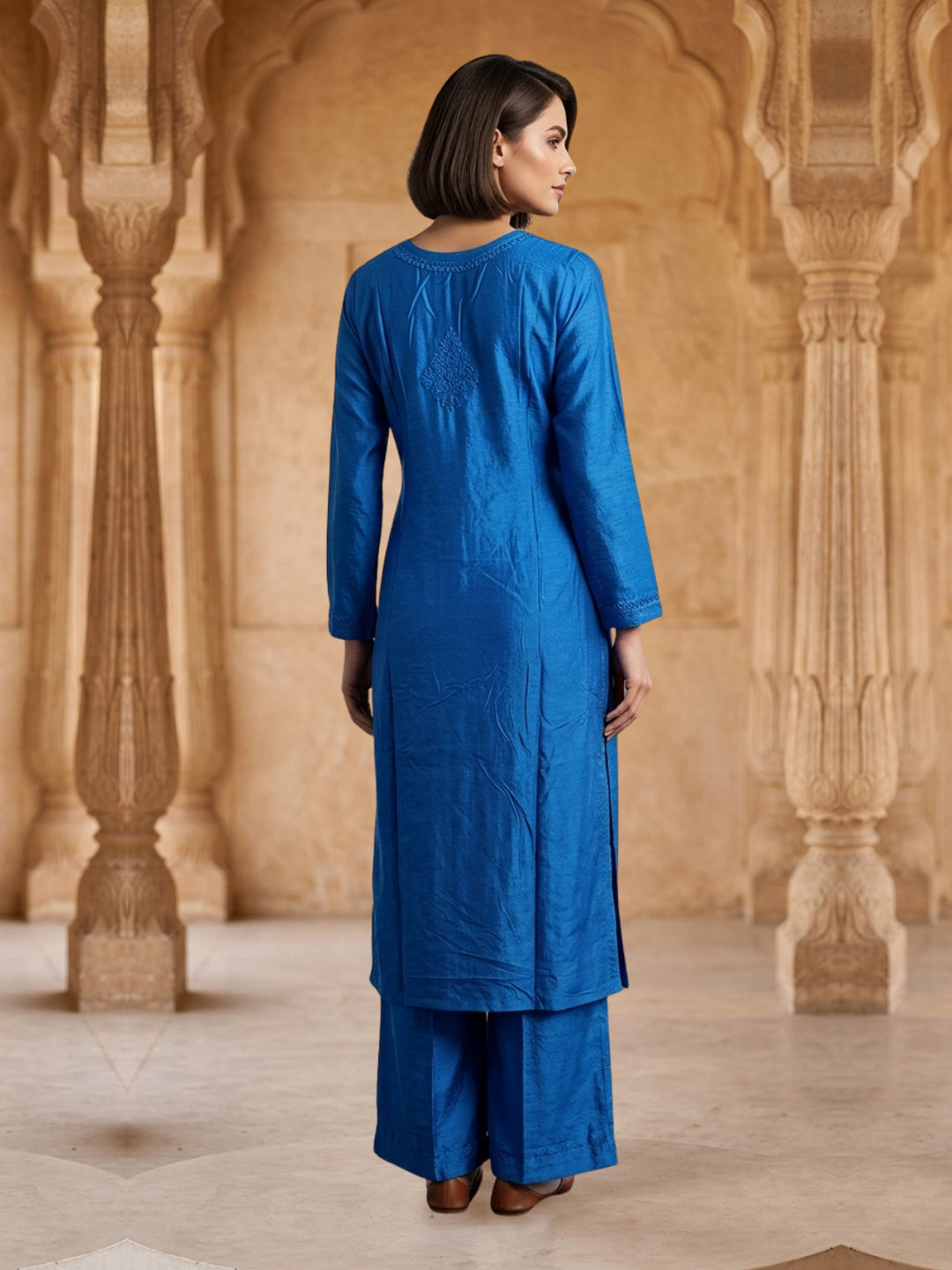 Women Hand Embroidered Chikankari Muslin Kurta Set-AL4115KS