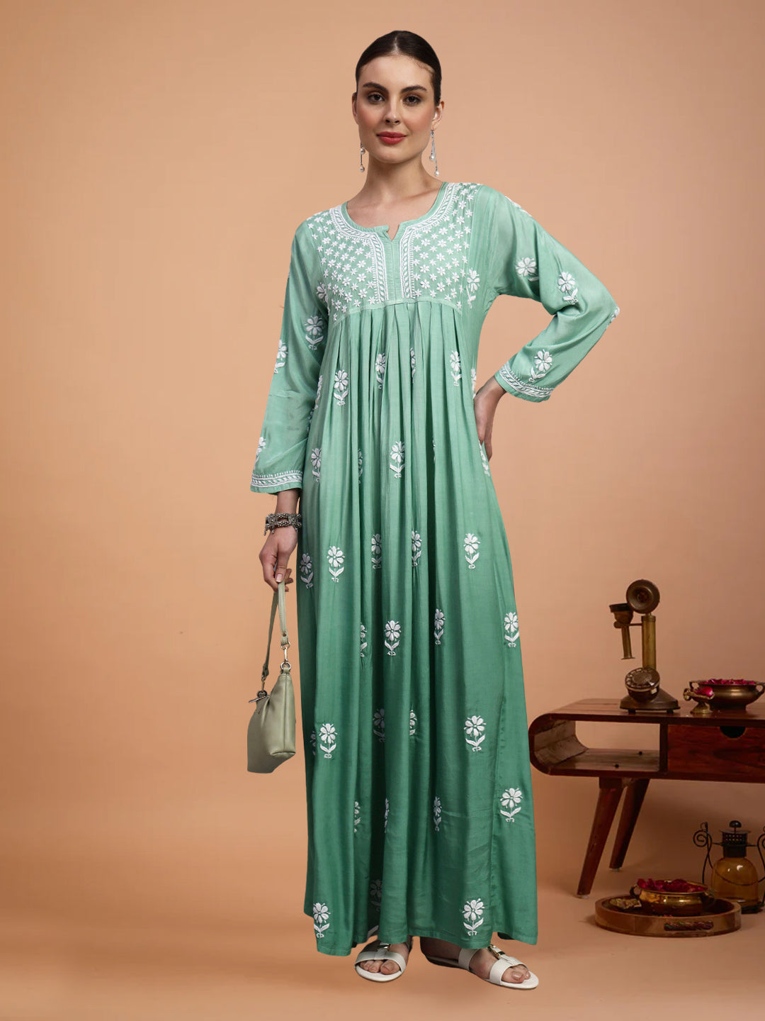 Hand Embroidered Chikankari Muslin Ombre Jalabiya-AL4110 New
