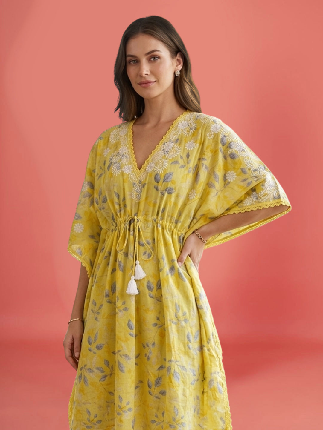 Women Embroidered Cotton Kaftan-AL3700B
