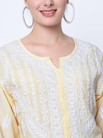 Women Hand Embroidered Chikankari Cotton Kurta-AL3584