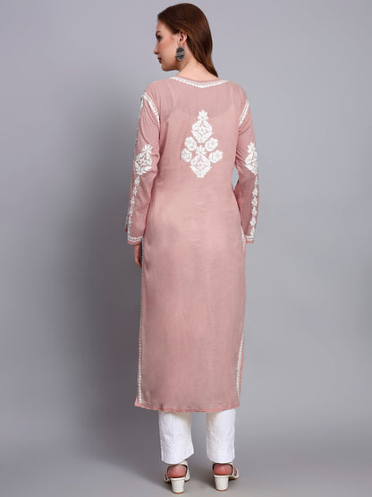 Women Hand Embroidered Chikankari Mulmul Kurti -AL3723 Rust