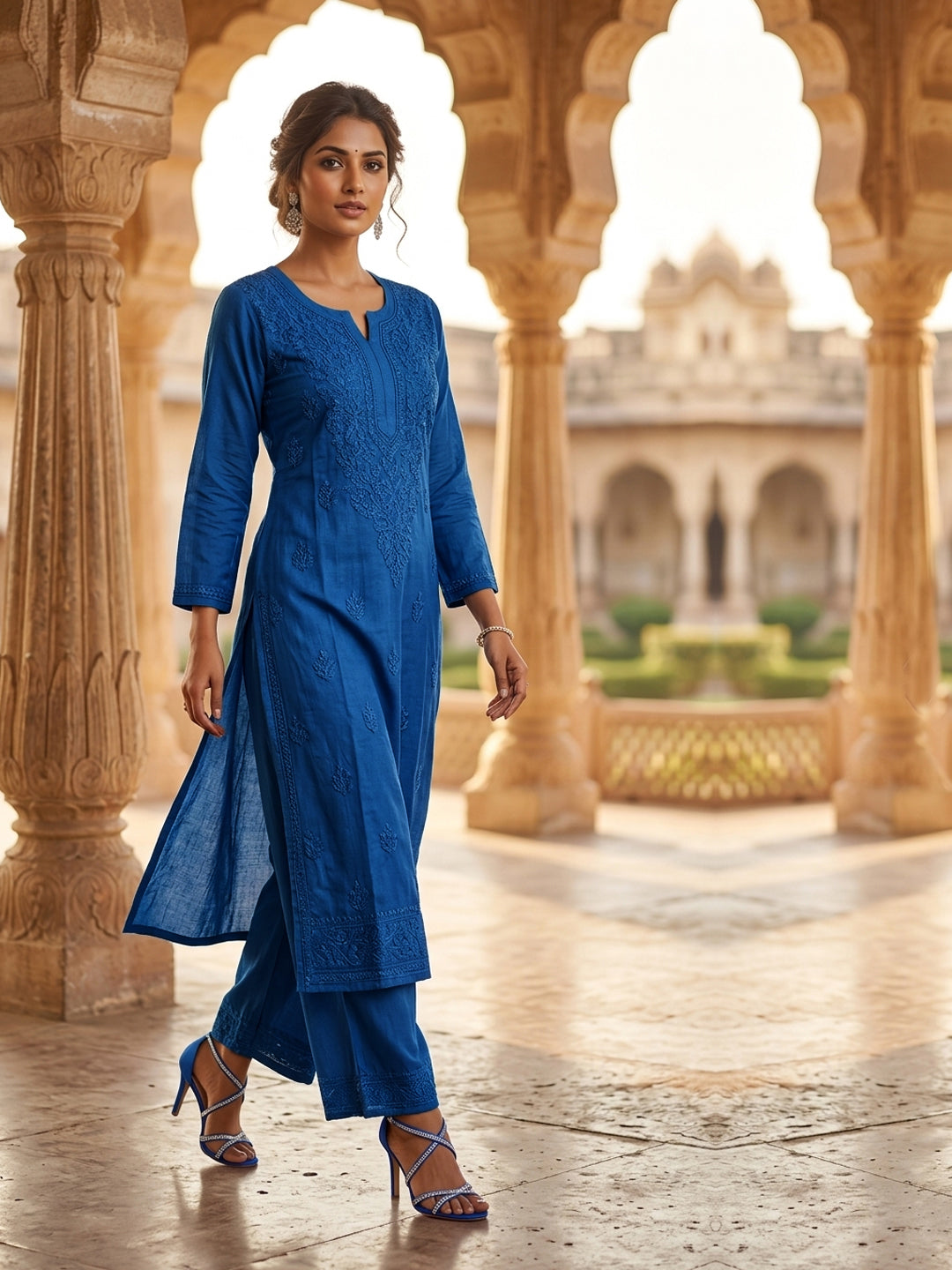 Women Hand Embroidered Chikankari Muslin Kurta Set-AL4115KS