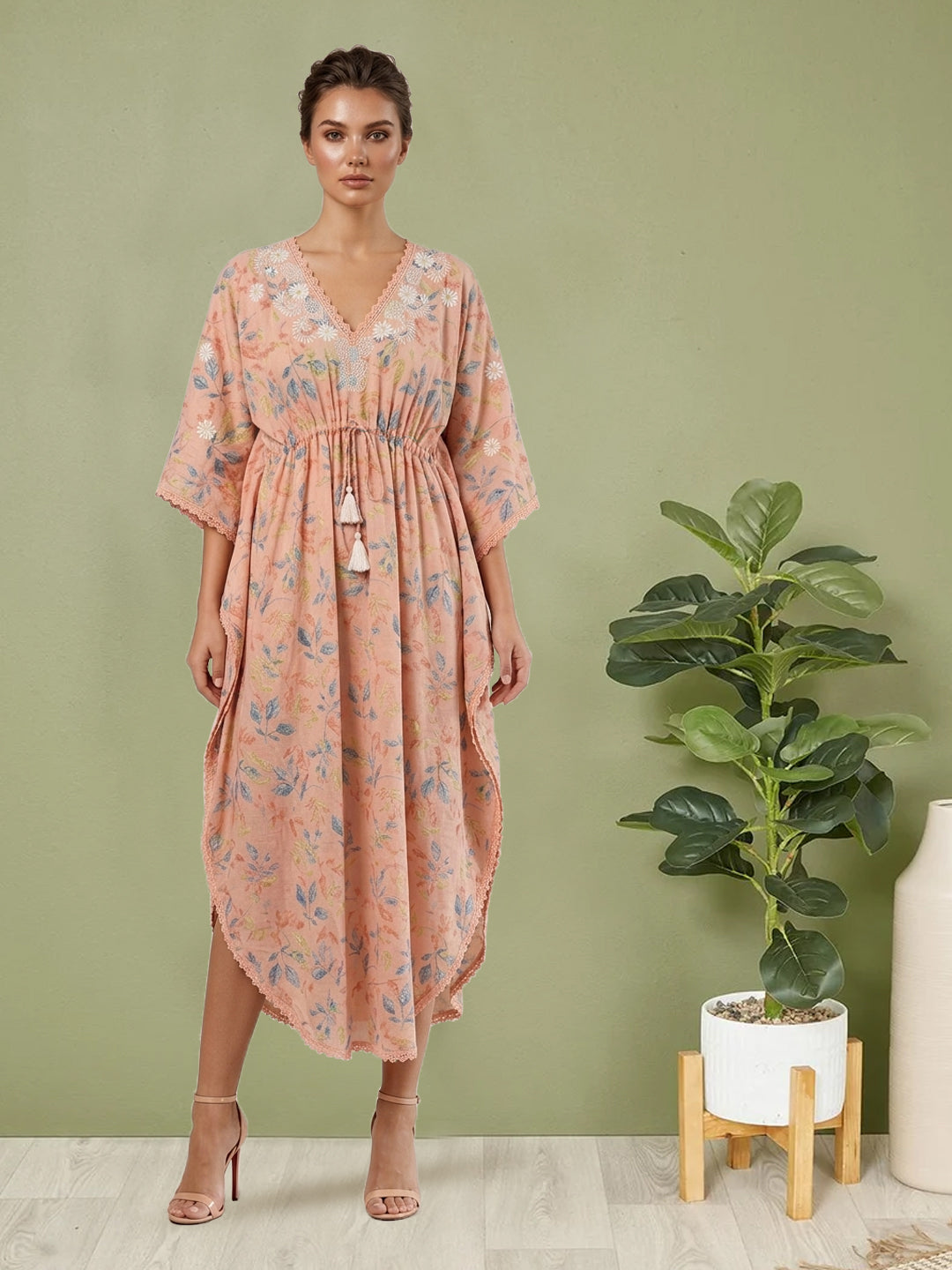 Women Embroidered Cotton Kaftan-AL3700B