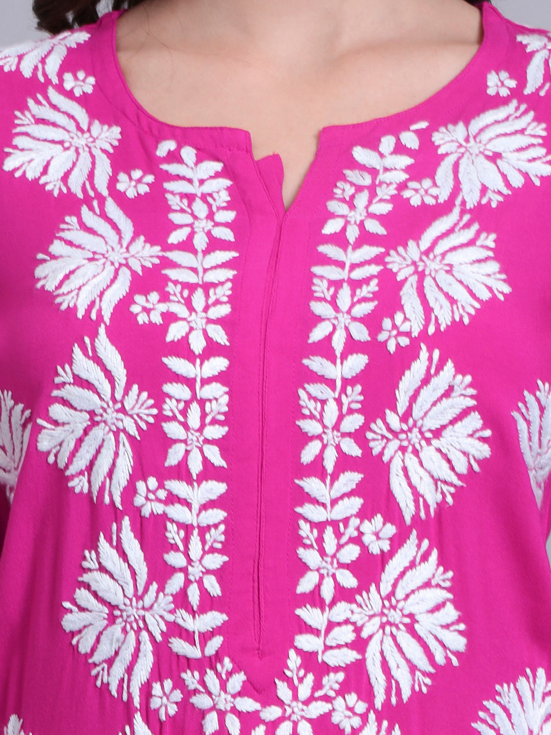 Women Hand Embroidered Chikankari Rayon Kurta Set-AL4084KS Magenta
