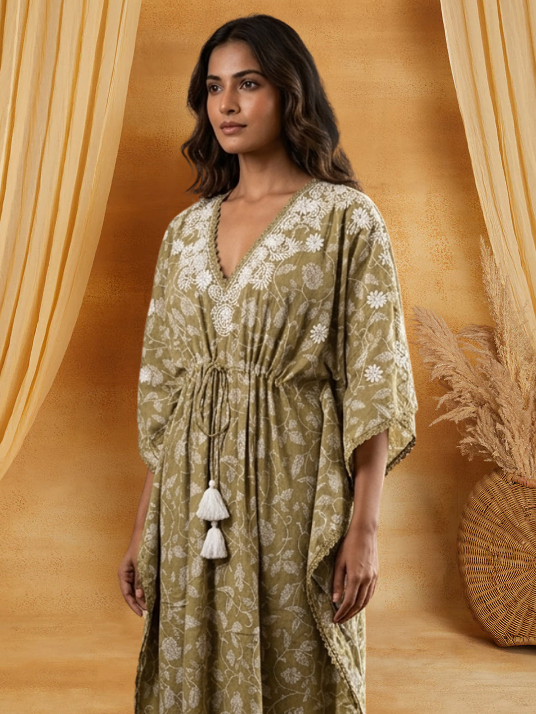 Women Embroidered Cotton Kaftan-AL3700C