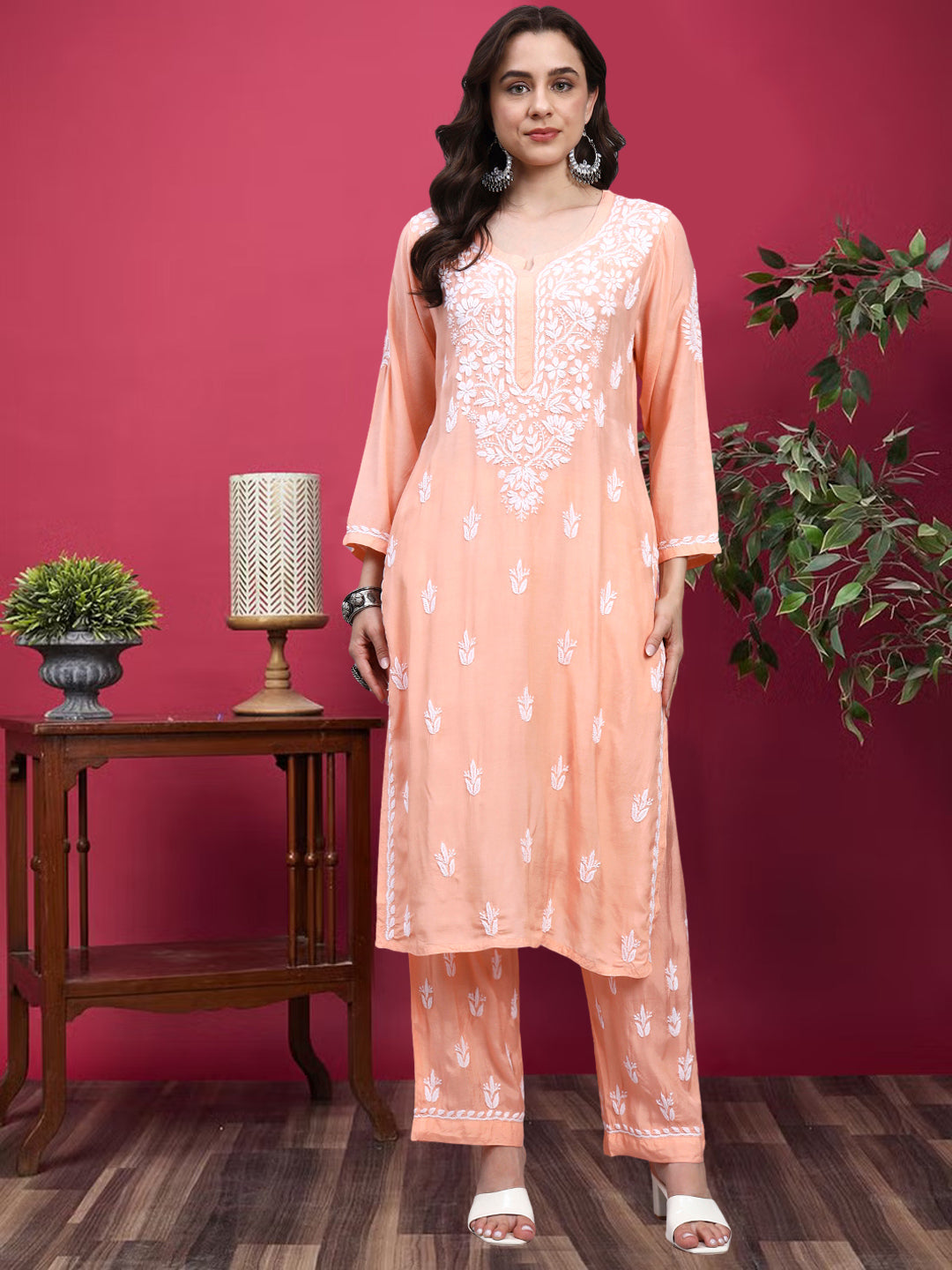 Women Hand Embroidered Chikankari Muslin Kurta Set-AL4114KS New