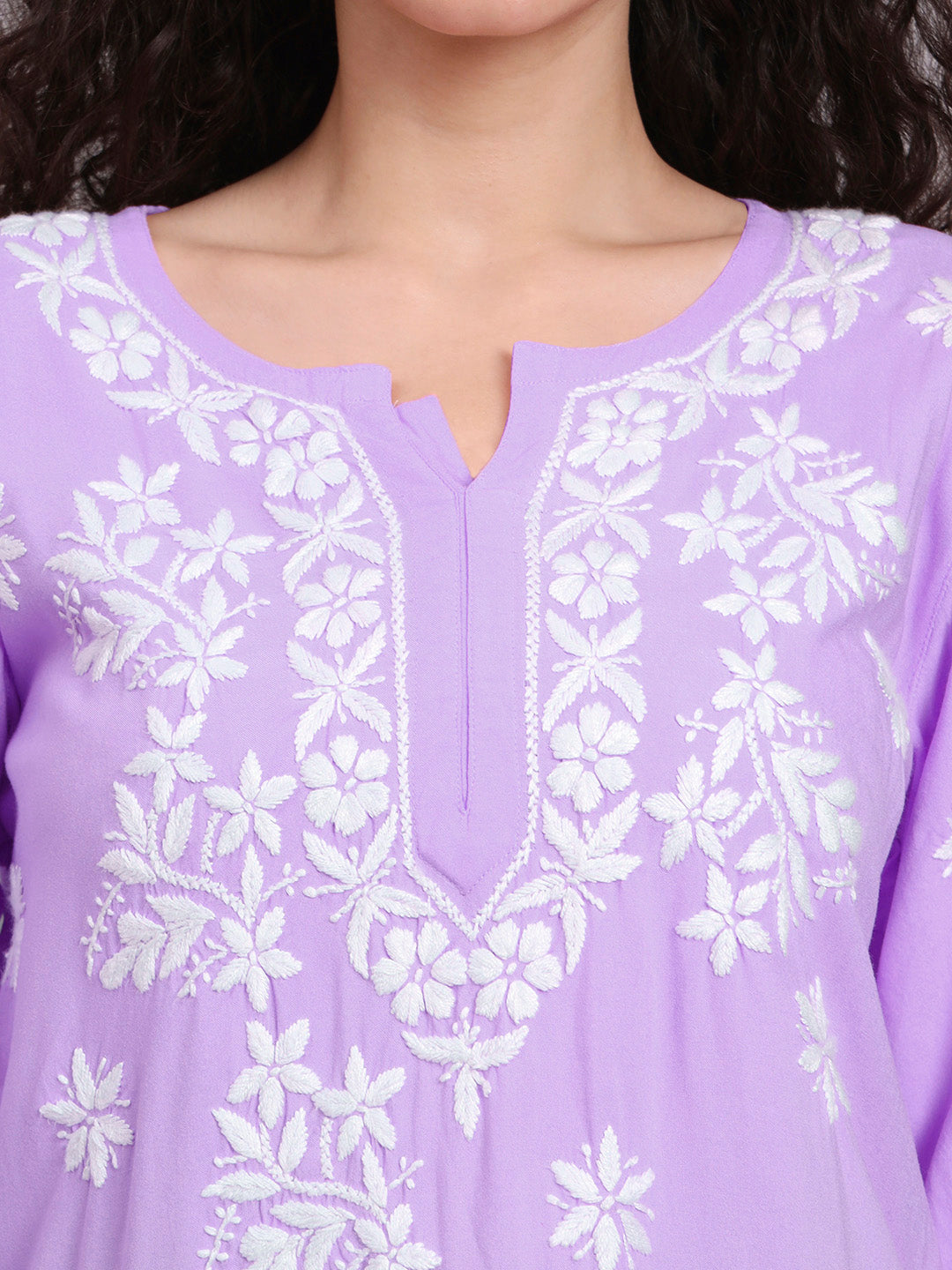 Women Chikankari Hand Embroidered Rayon Kurti -AL4071 Lavender
