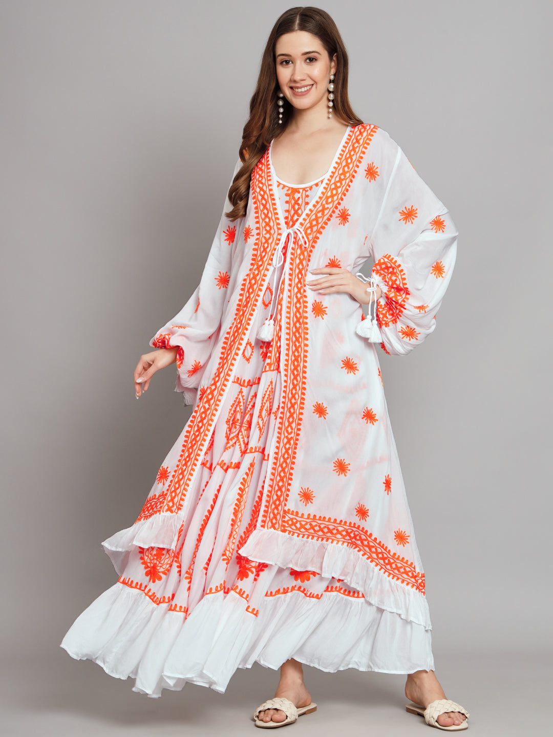 Hand Embroidered Chikankari Modal Kaftan-AL3605B