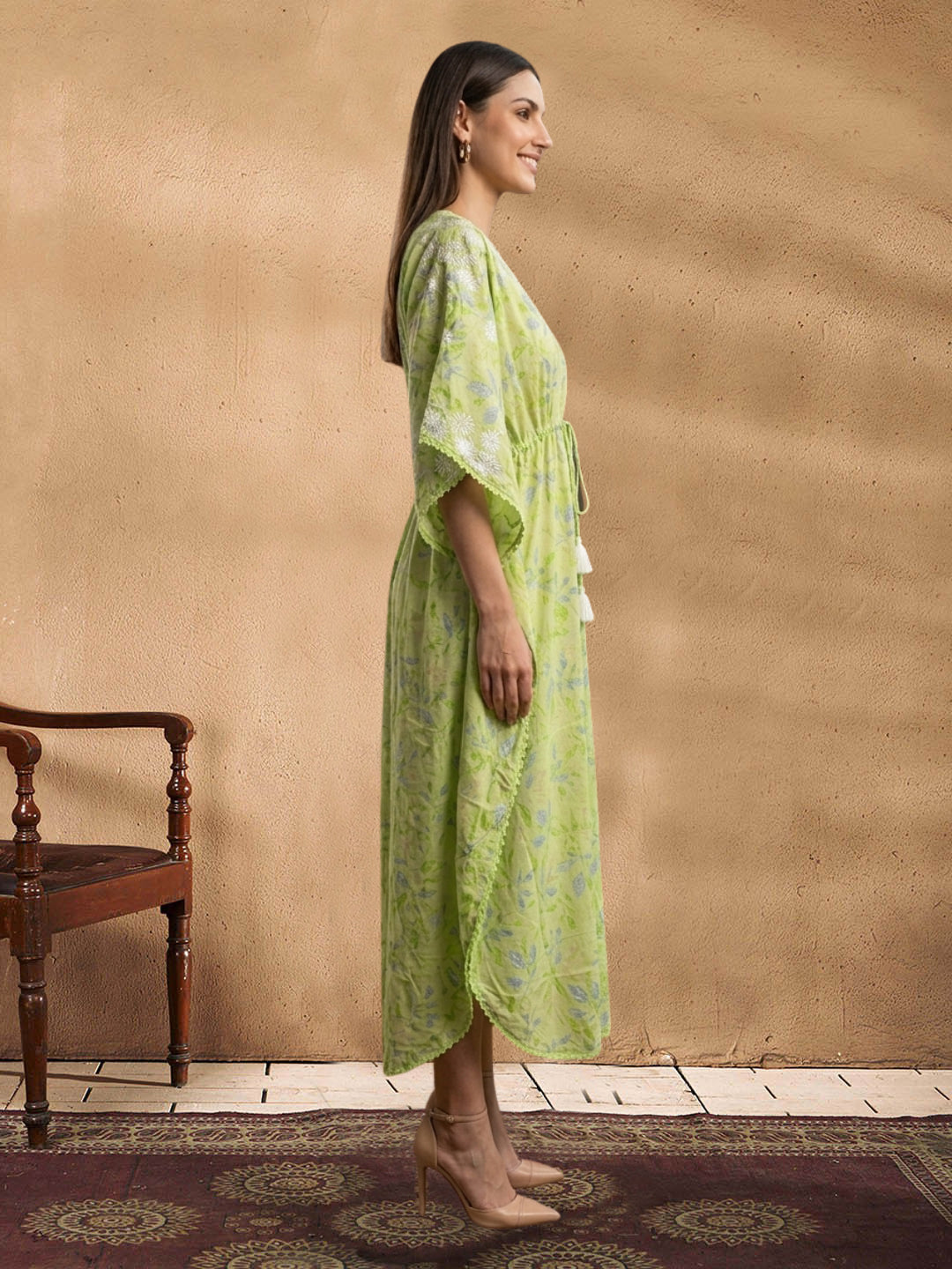 Women Embroidered Cotton Kaftan-AL3700B