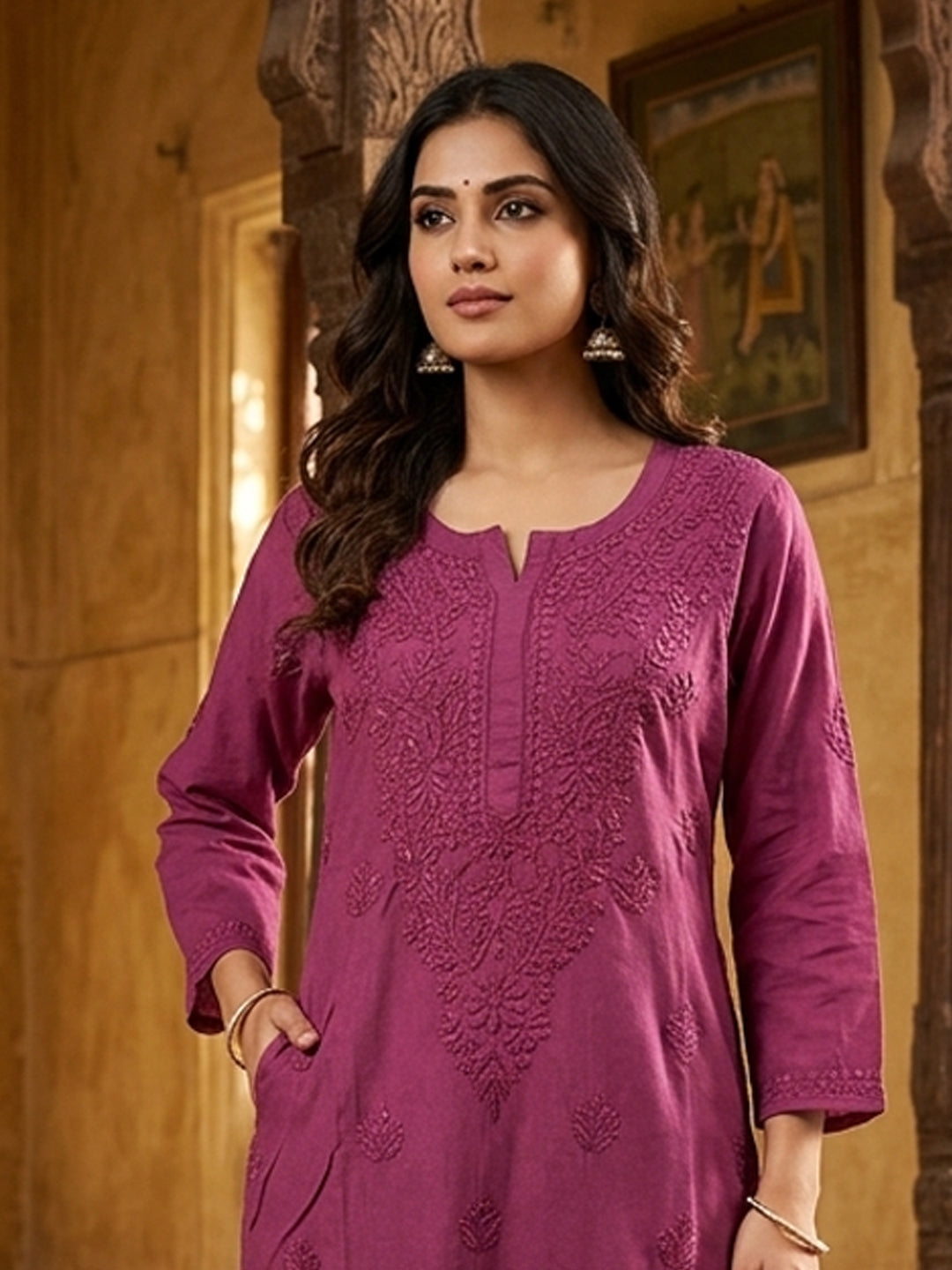 Women Hand Embroidered Chikankari Muslin Kurta Set-AL4115KS