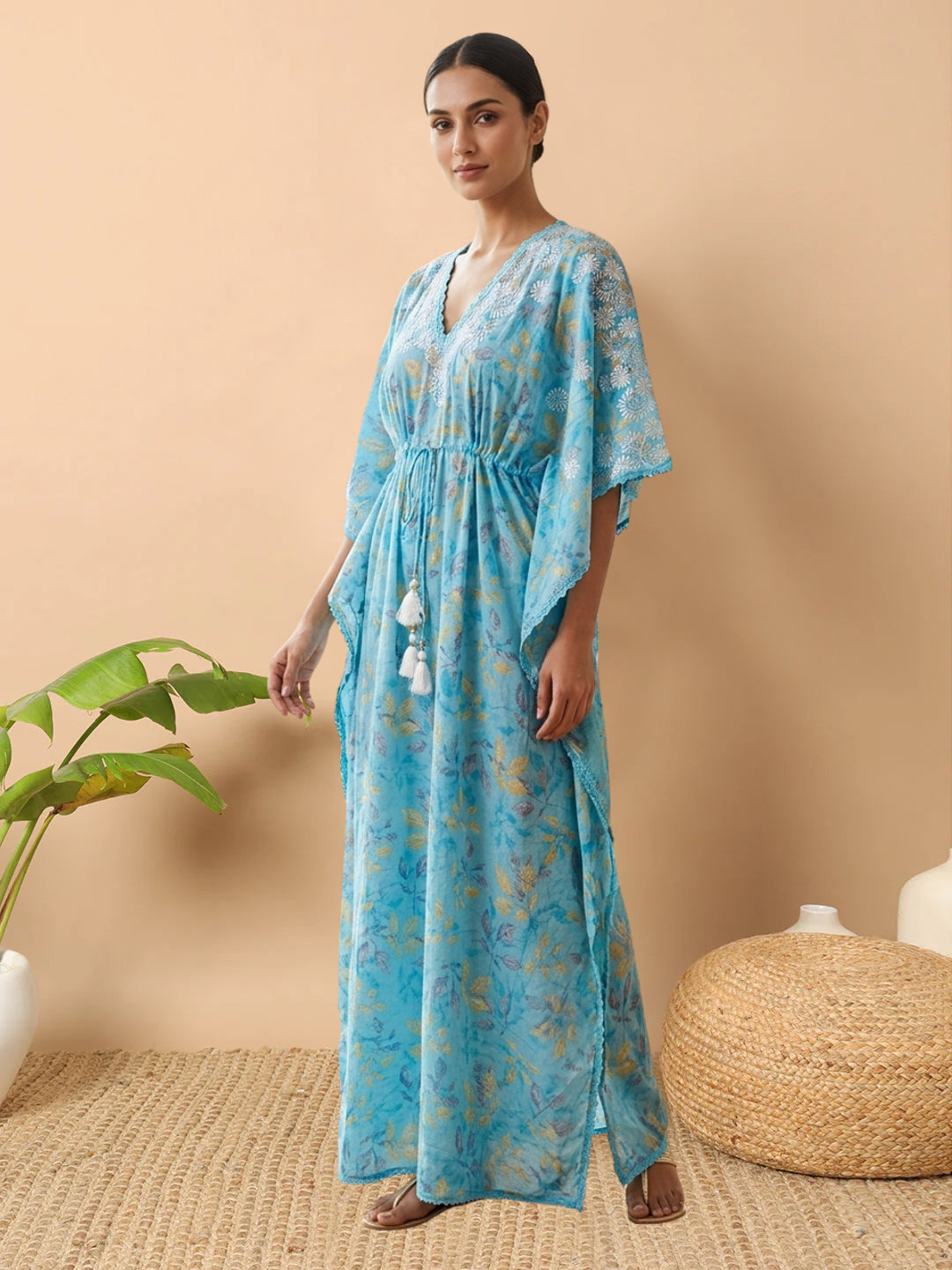 Women Embroidered Cotton Kaftan-AL3700B