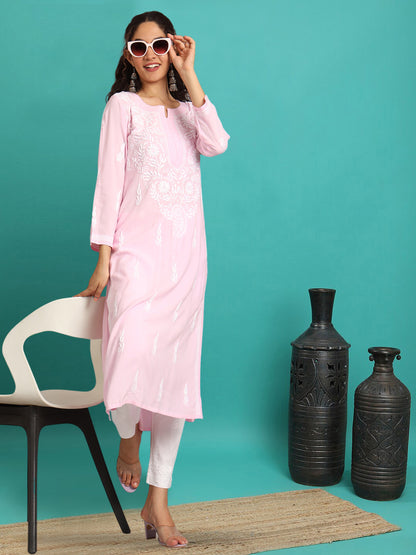 Hand Embroidered Chikankari Modal straight Kurta-AL3451