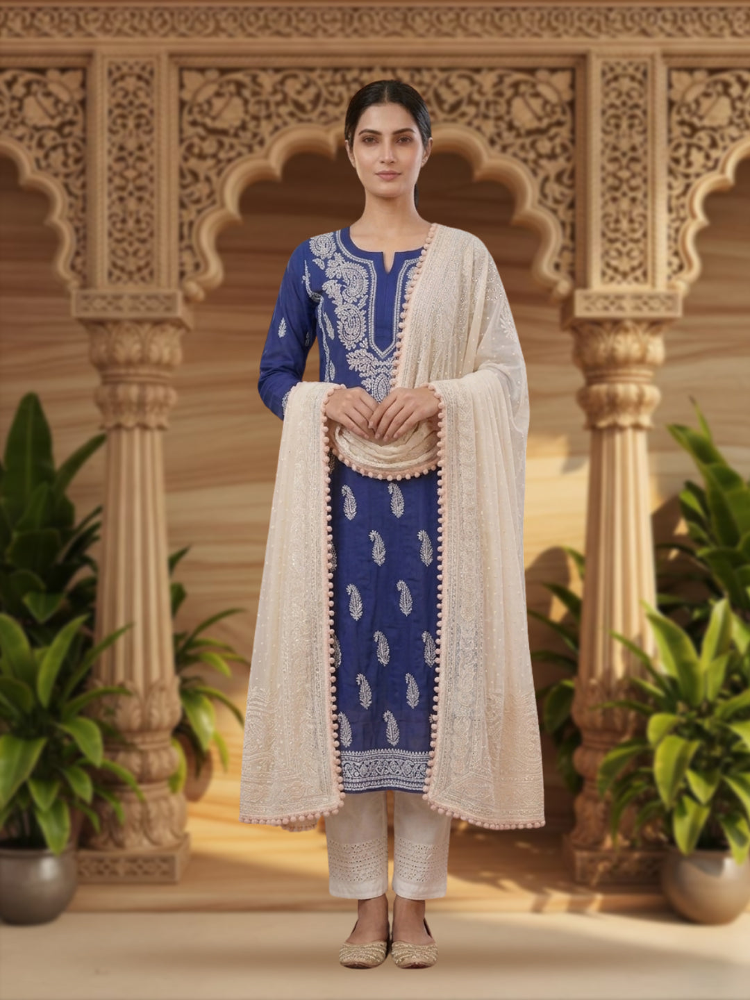 Women Embroidered Georgette Dupatta -AL3721 Peach