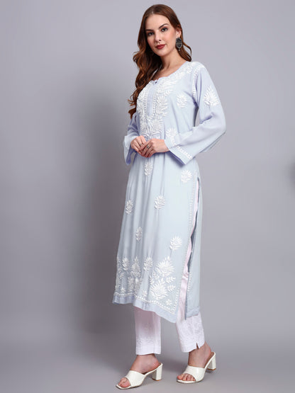 Hand Embroidered Chikankari Modal Straight Kurta-AL3683 Lavender