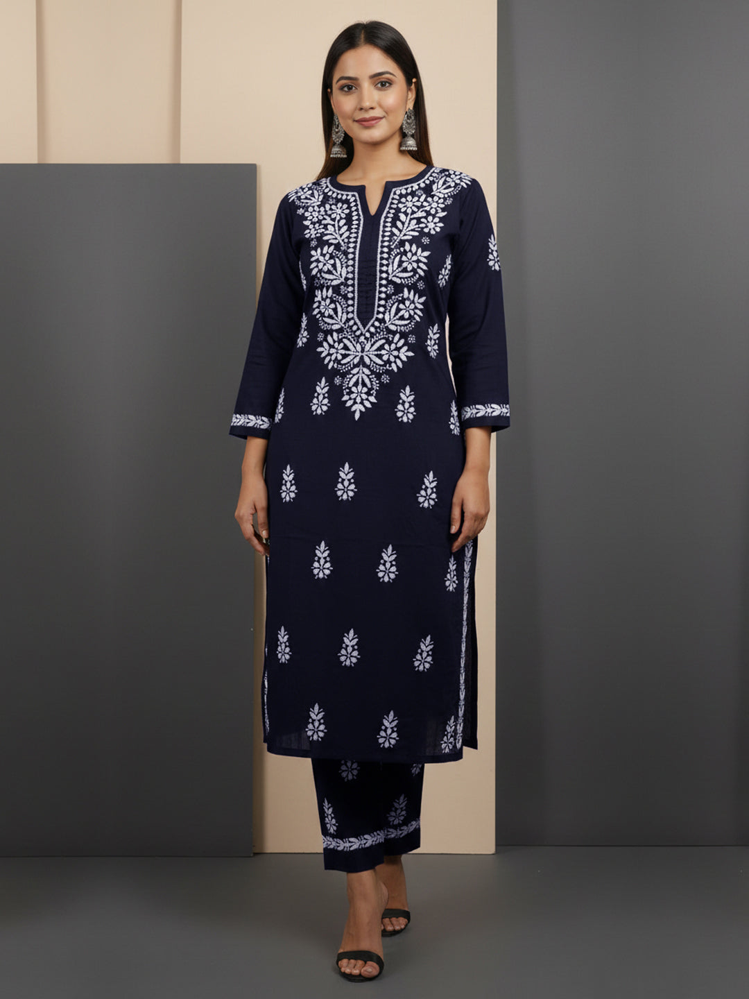 Women Hand Embroidered Chikankari Cotton Kurta Set-AL4107KS New
