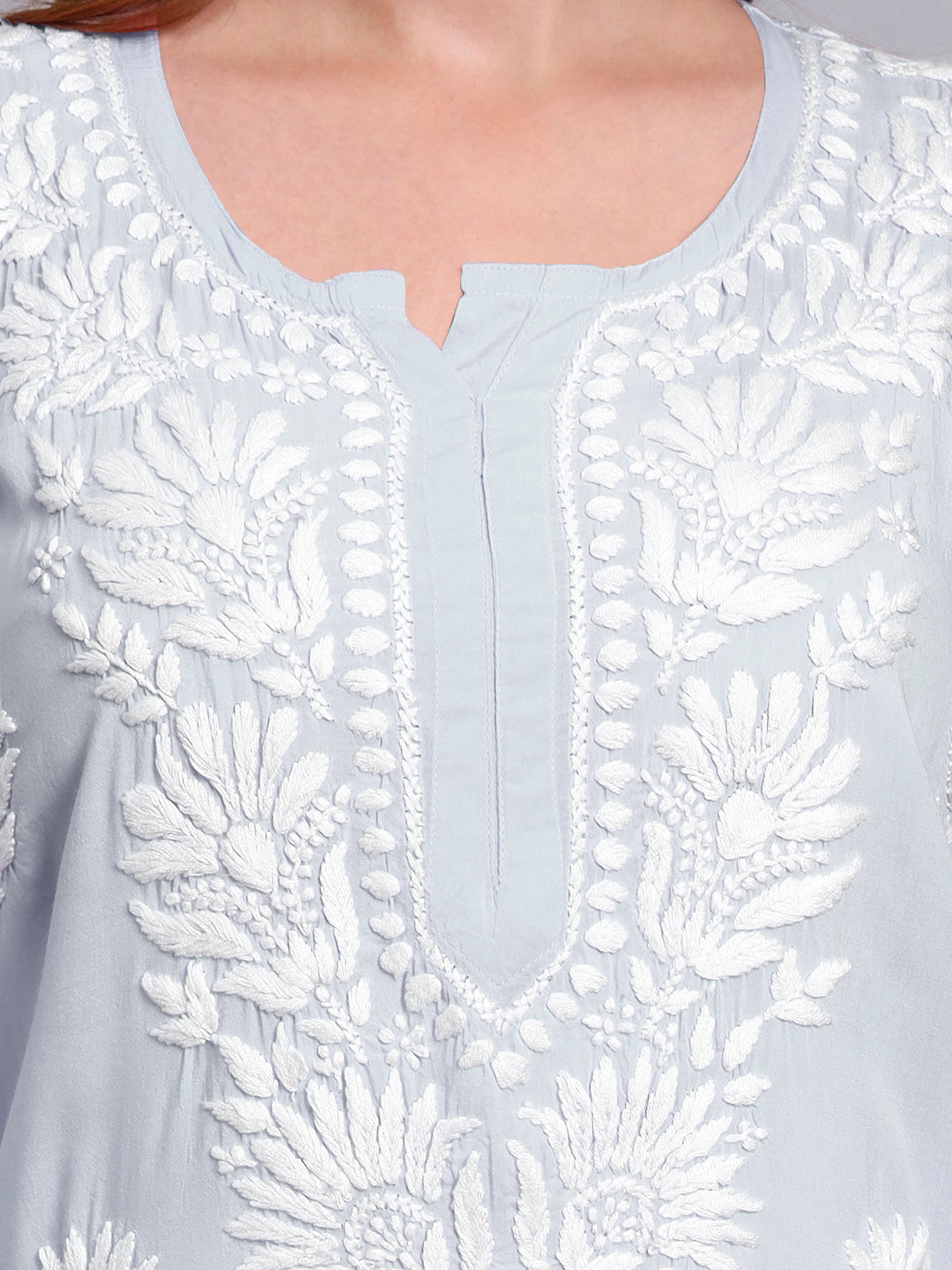 Hand Embroidered Chikankari Modal Straight Kurta-AL3683 Teal