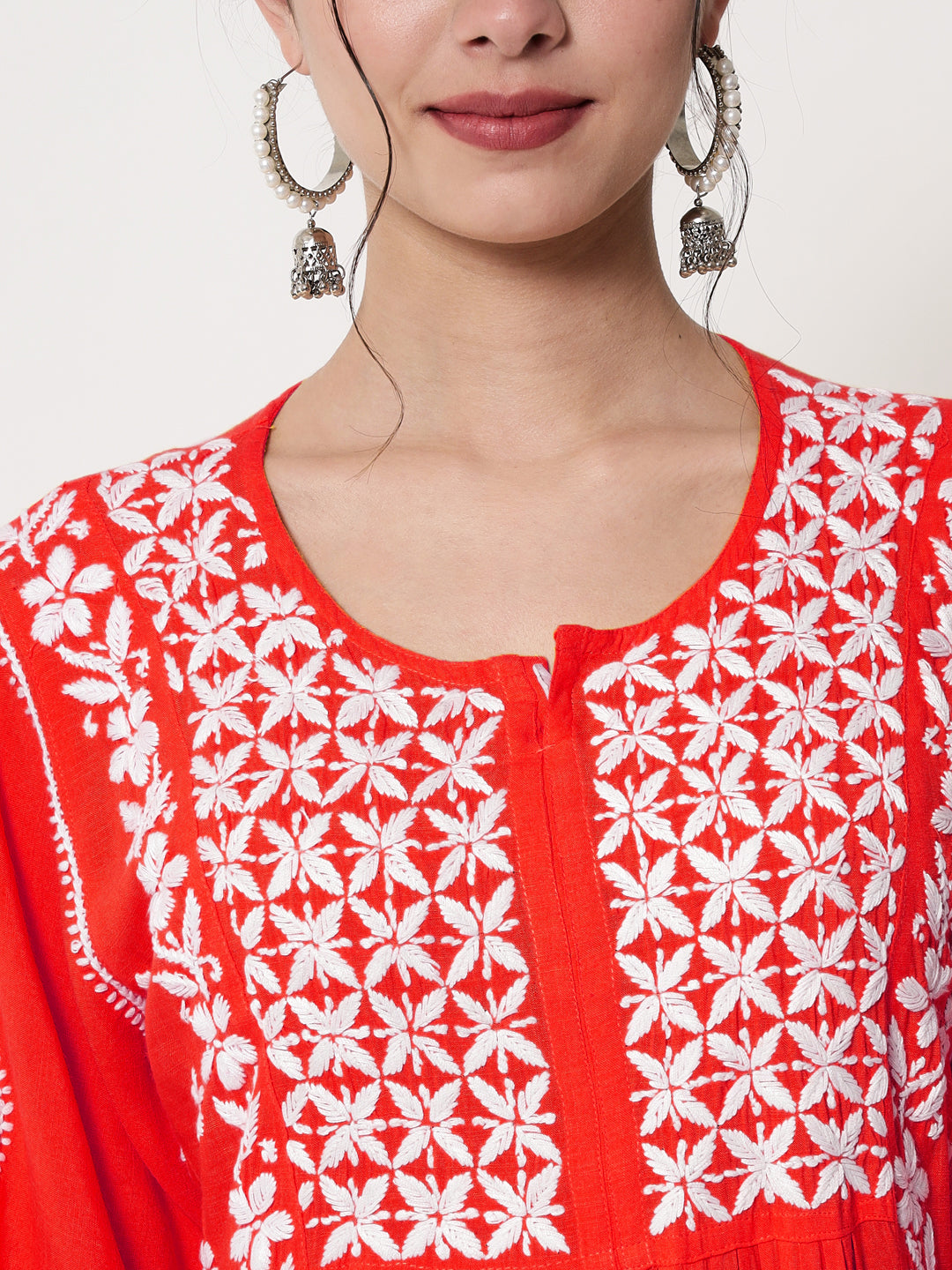Women Hand Embroidered Chikankari Rayon Kurta-AL3549 Red