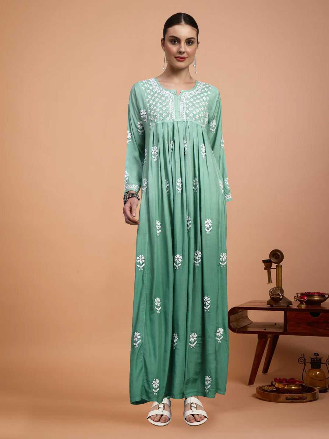 Hand Embroidered Chikankari Muslin Ombre Jalabiya-AL4110 New