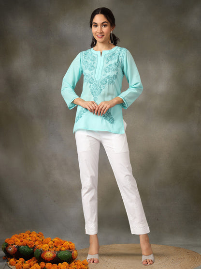 Hand Embroidered Chikankari Cotton Straight Kurti-AL3405