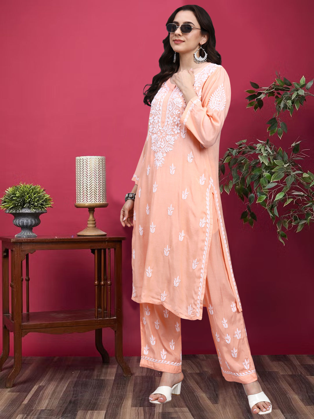 Women Hand Embroidered Chikankari Muslin Kurta Set-AL4114KS New