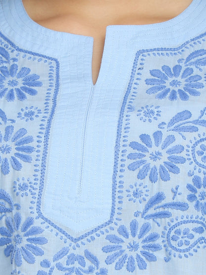 Hand Embroidered Chikankari Cotton Straight Kurti-AL3405