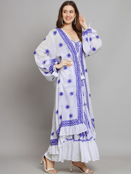 Hand Embroidered Chikankari Modal Kaftan-AL3605B