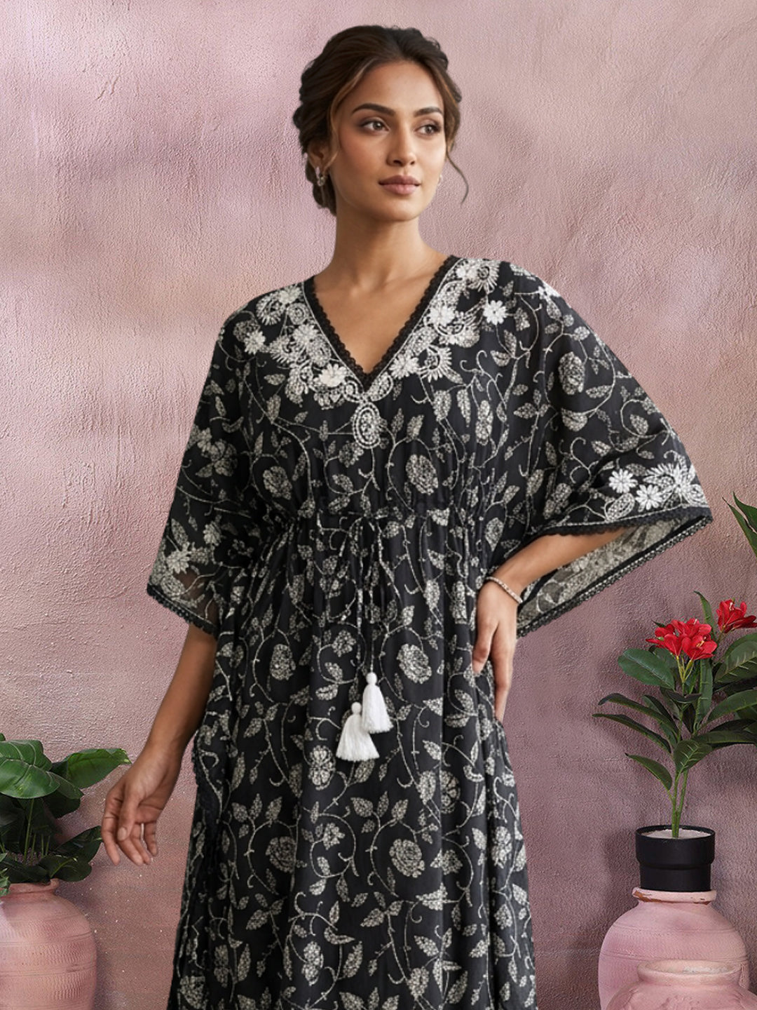 Women Embroidered Cotton Kaftan-AL3700C