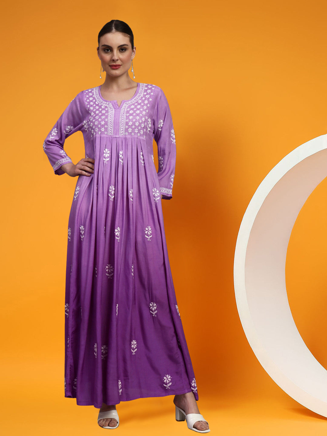 Hand Embroidered Chikankari Muslin Ombre Jalabiya-AL4110 New