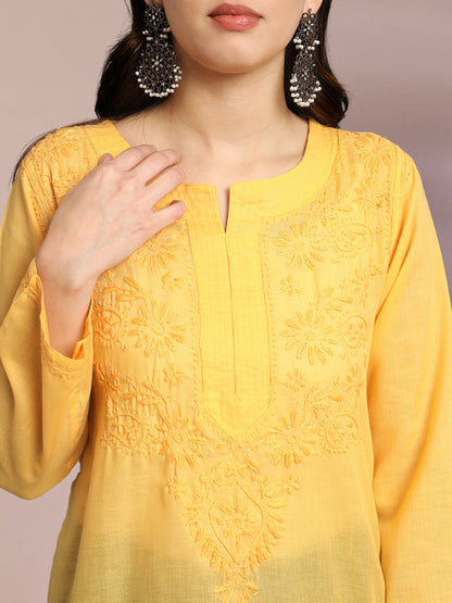 Hand Embroidered Chikankari Cotton Straight Kurti-AL3405