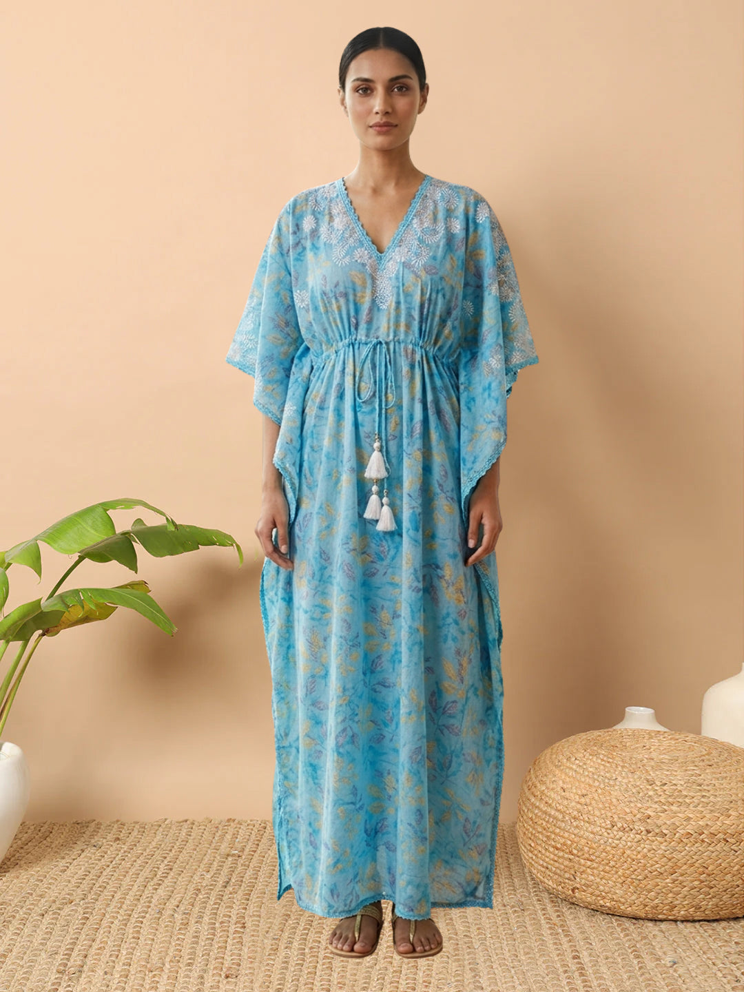 Women Embroidered Cotton Kaftan-AL3700B