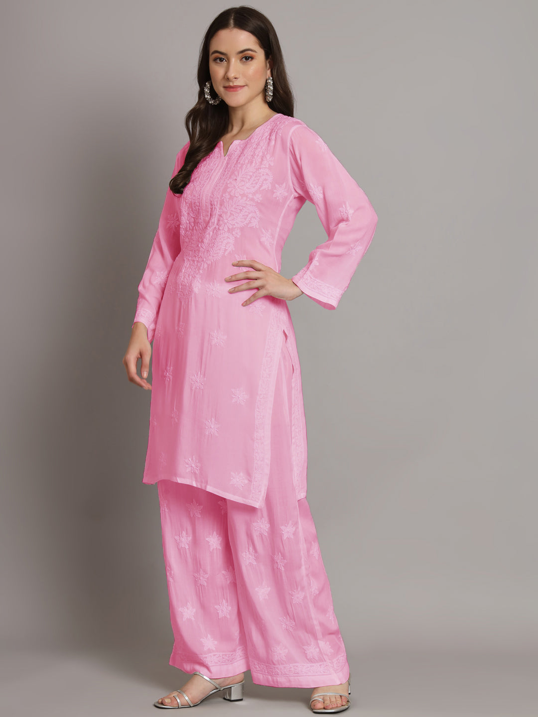 Hand Embroidered Chikankari Modal Kurta with Palazzo- AL3662KS