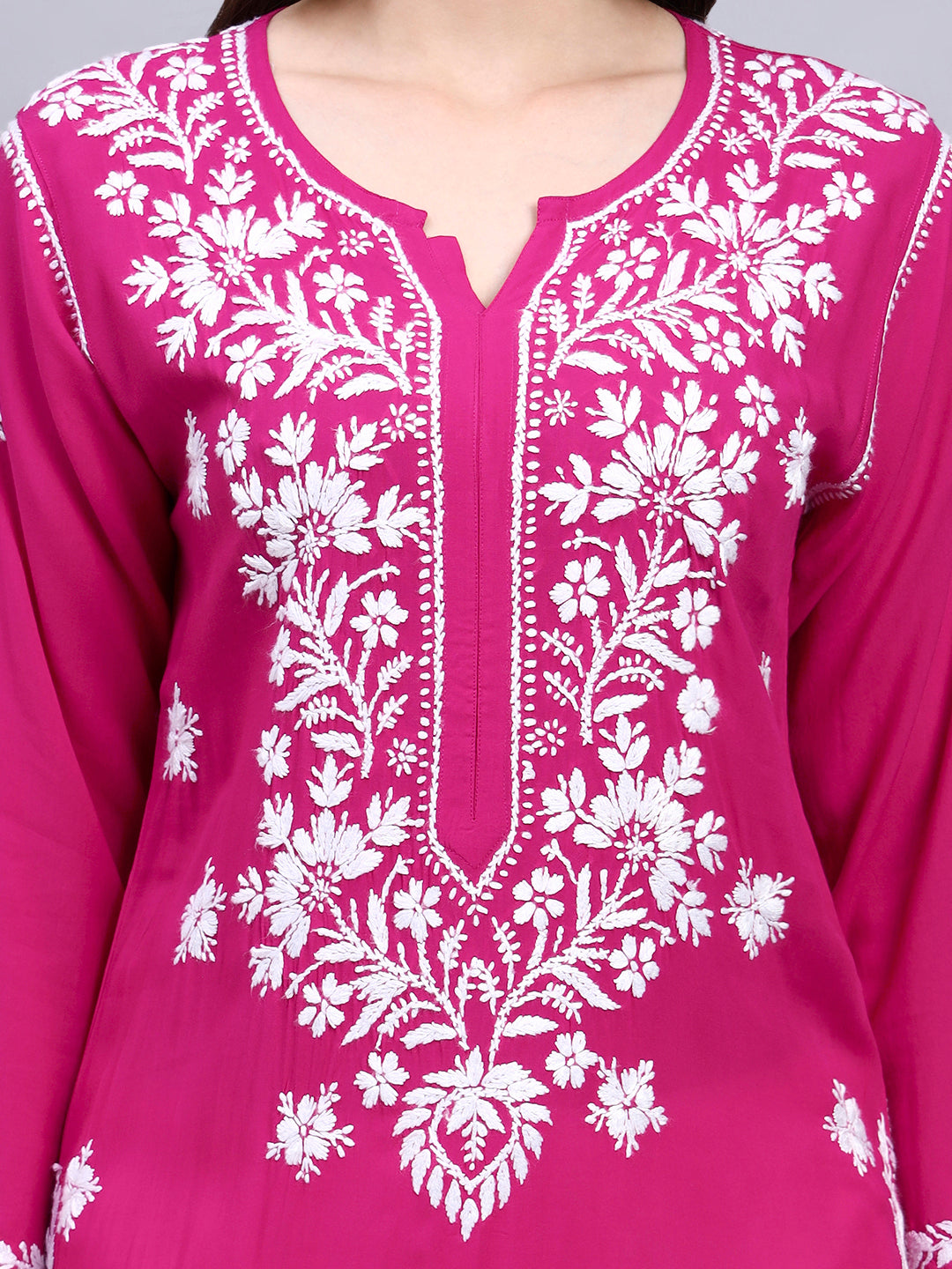 Women Hand Embroidered Chikankari Modal Kurta-AL4059 Magenta