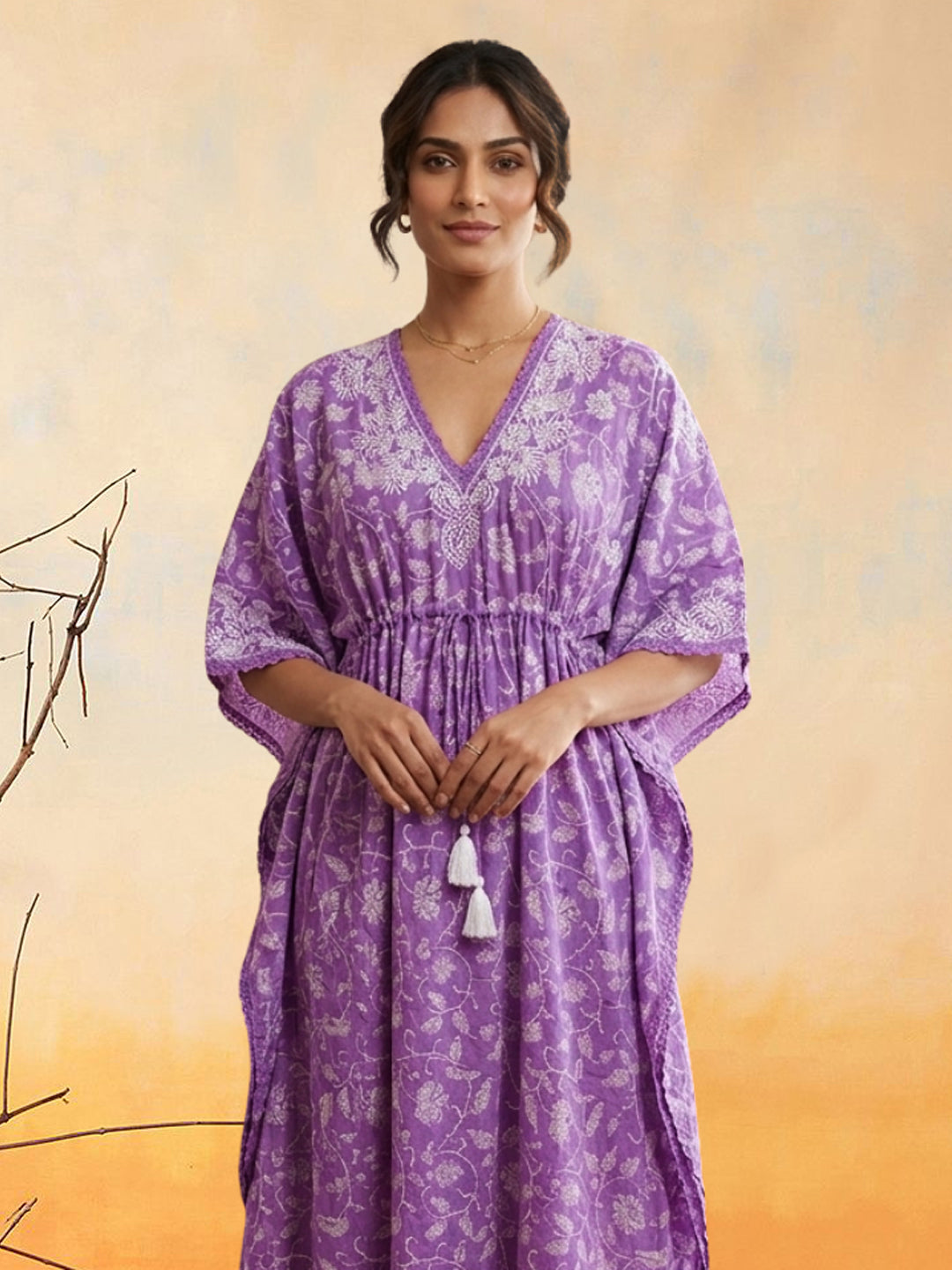 Women Embroidered Cotton Kaftan-AL3700C