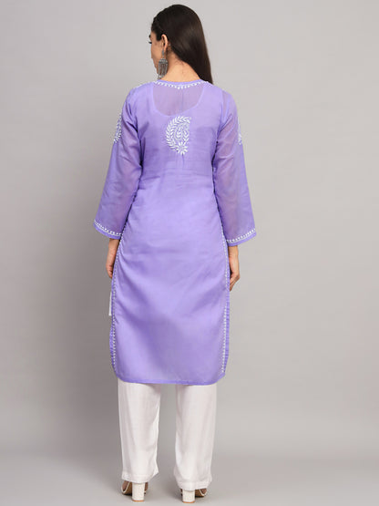 Hand Embroidered  Chikankari Cotton Straight Kurta- AL3561 Mauve