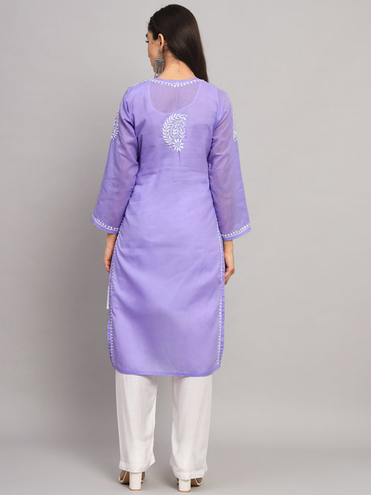 Hand Embroidered  Chikankari Cotton Straight Kurta- AL3561 Mauve