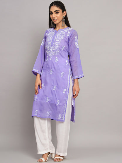 Hand Embroidered  Chikankari Cotton Straight Kurta- AL3561 Mauve