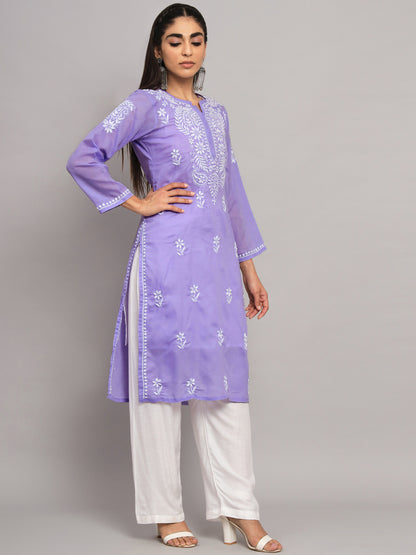 Hand Embroidered  Chikankari Cotton Straight Kurta- AL3561 Mauve
