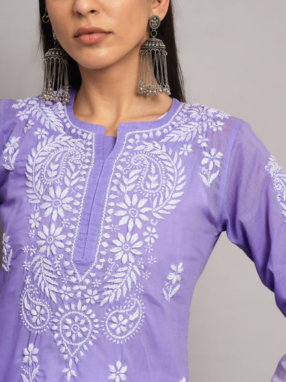 Hand Embroidered  Chikankari Cotton Straight Kurta- AL3561 Mauve