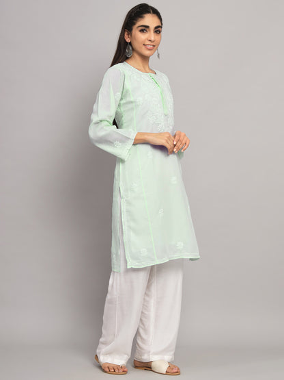 Hand Embroidered Chikankari Cotton Straight Kurta --ALNTV115 Pistagreen