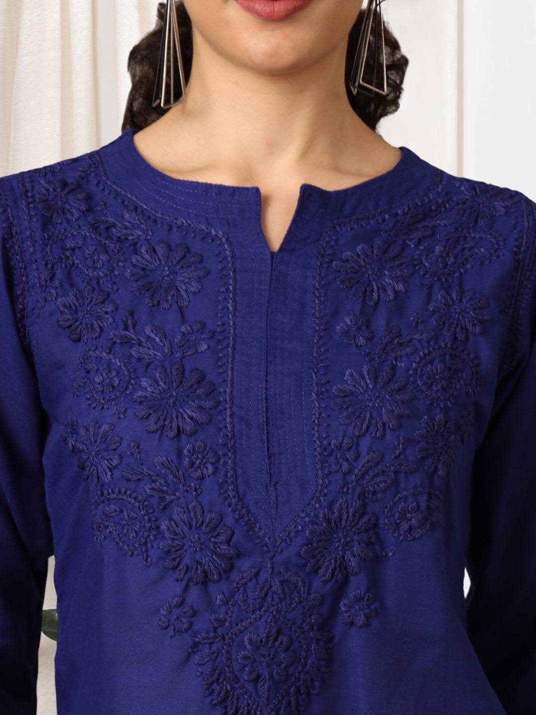 Hand Embroidered Chikankari Cotton Straight Kurti-AL3405