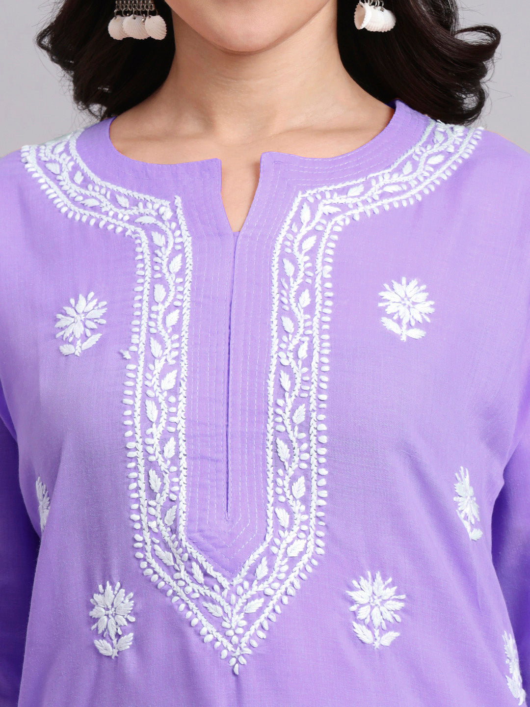 Women Hand Embroidered Chikankari Cotton Kurta-AL3999 Mauve